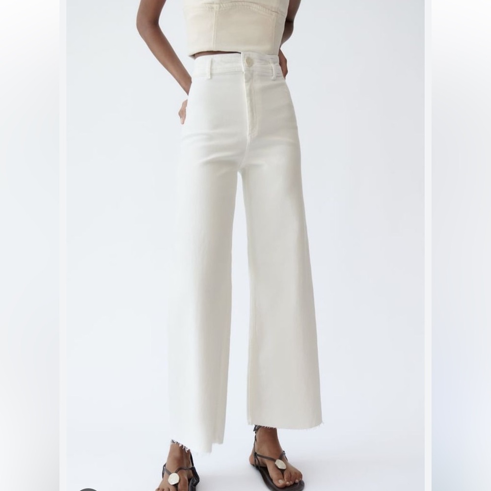 Zara White High Rise Wide-Leg Jeans